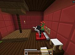 Cute girl dives into Minecraft lesbian game adventure