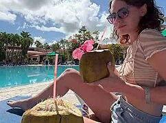 real couple goes from pool tease to hotel room pounding 💦🍑