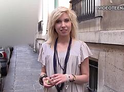 Eighteen-Year-Old Blonde Vicky Toys Her Tight Pussy in Porn Casting Interview
