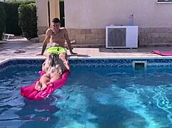 la mamma del vicino bent over poolside monster cock pounding!