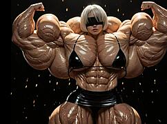 2b turns into muscular giantess in pump factory animation