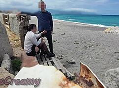 i flash my dick for risky beach blowjob with stocking teacher student nearly caught