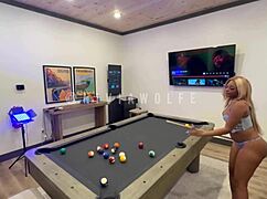 Nivia Wolfe fucks petite Kash on pool table until squirting mess