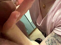 blindfolded blonde wife gives ultimate sloppy blowjob. licks cum off stepsis face after facial