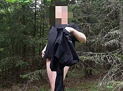 chubbykaot flashes curvy belly and masturbates fat ass in forest close-up