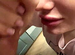 blindfolded blonde wife gives ultimate sloppy blowjob. licks cum off stepsis face after facial