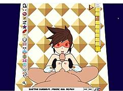 Tracer rides cowgirl in hentai anal creampie pussy pounding scene