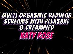 Multi-orgasmic redhead Katy Rose screams riding cock cowgirl bent over in bedroom threesome cum