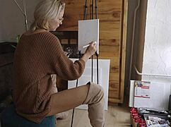 What If Blonde Babe Paints Her Pussy Flower Teasingly?