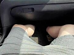 Public car blowjob dares cumshot straight in mouth?