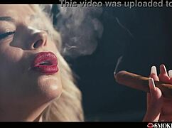 man this horny milf with huge tits is masturbating smoking her cigar then drops for a deep blowjob pov