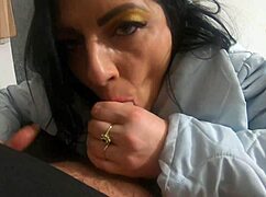 milfycalla gags on cock cum play in slutty jacket begging for more