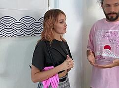 veronika fucked hard in latex gloves pantyhose and plaid miniskirt