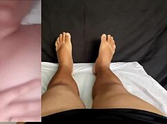 a novinha got caught masturbating so i jerked my small 11cm cock watching her on sheer red 😏