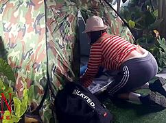 stranger bends nudist milf over at beach camp for juicy pussy doggystyle