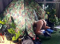 stranger bends nudist milf over at beach camp for juicy pussy doggystyle