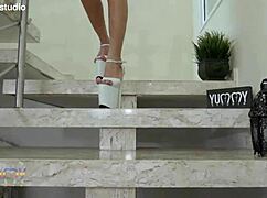 how does sexy latina aylla mel handle four guys double anal piss?