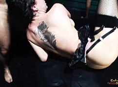 dude these four guys are destroying every hole on this tight brunette slut!!