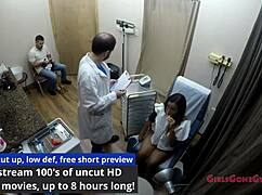 Melany Lopez's backstage immigration physical turns into wild latex glove feet tickling humiliation.