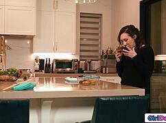 damn, that petite milf footfucks her blonde neighbor's wet pussy good