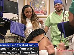 Melany Lopez's backstage immigration physical turns into wild latex glove feet tickling humiliation.