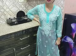 desi indian stepmom with big tits teaches stepson fucking in kitchen