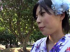 JAPANESE SAKI AOYAMA SUCKS COCK IN PARK KIMONO UNCENSORED