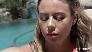 Summer blonde gives secret observer a blowjob and seduces him, then has intense sex with him
