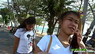 Two wet girls give a double blowjob after a lucky tourist's tuktuk wild ride