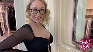 Beautiful blonde cougar gets dressed by her stepson